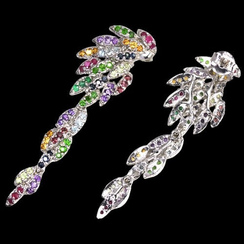 Amethyst Rubin Smaragd Citrin Saphir Blautopas Peridot Ohrringe aus weißvergoldetem Silber - INARA