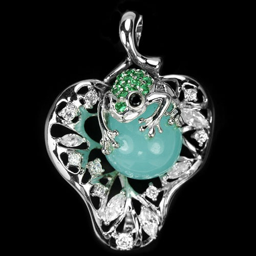 Chalzedon Frosch Anhänger Silber weißvergoldet - INARA