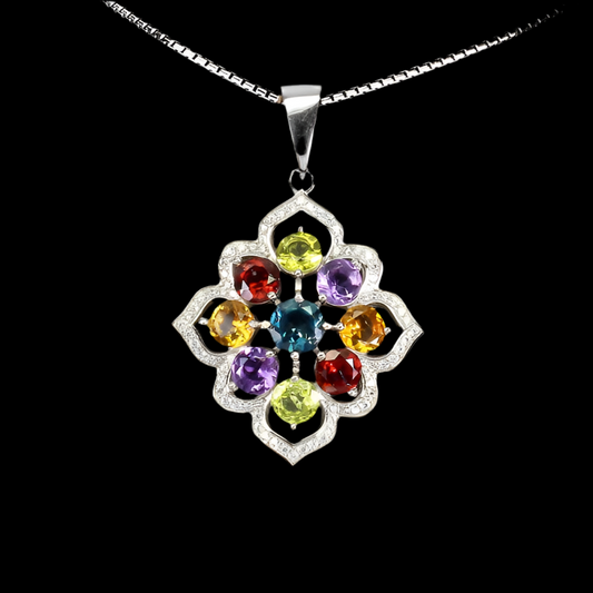 Blautopas Amethyst Citrin Granat Peridot Anhänger mit Halskette - INARA