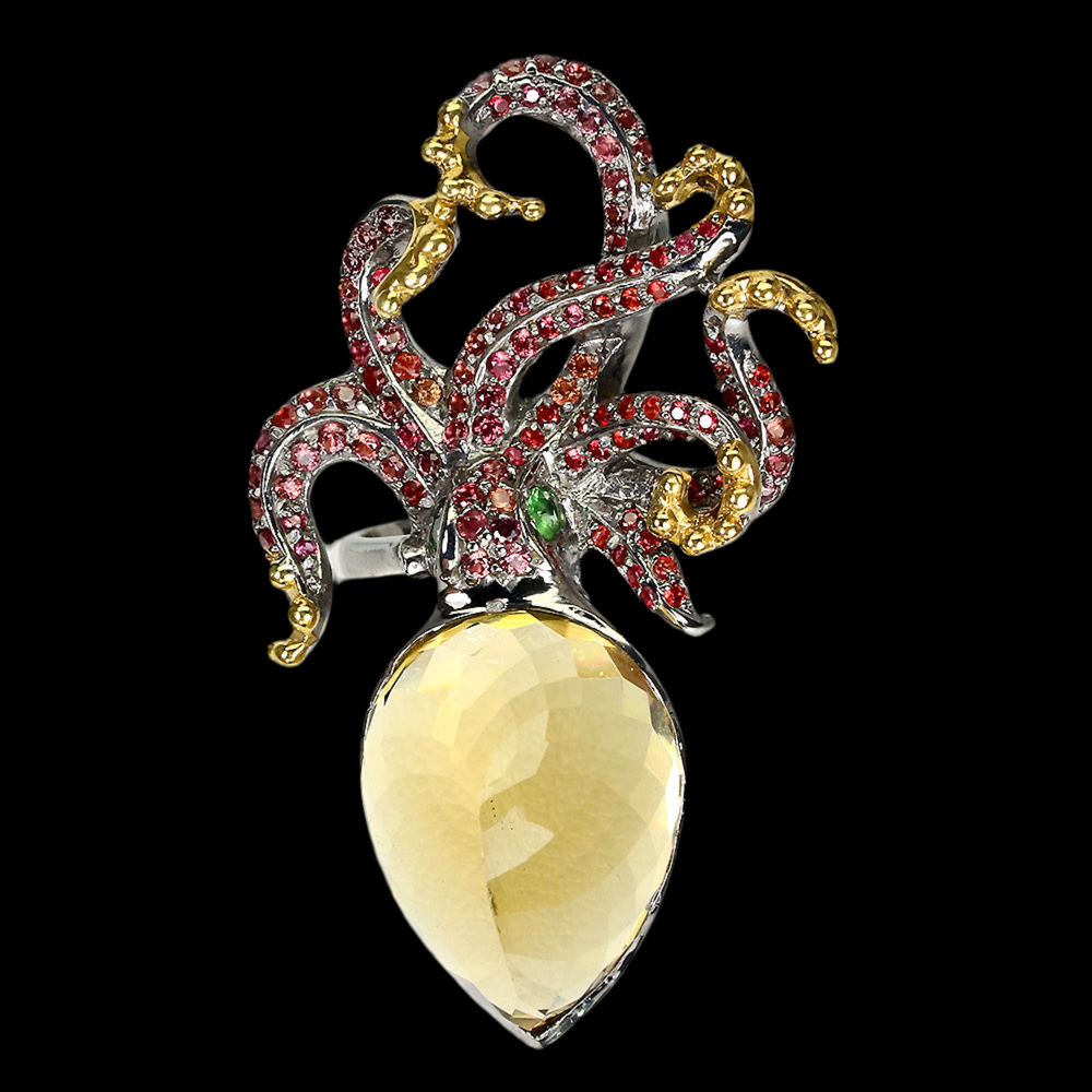 Citrin Saphir Tsavorit Oktopus Ring Gr. 55
