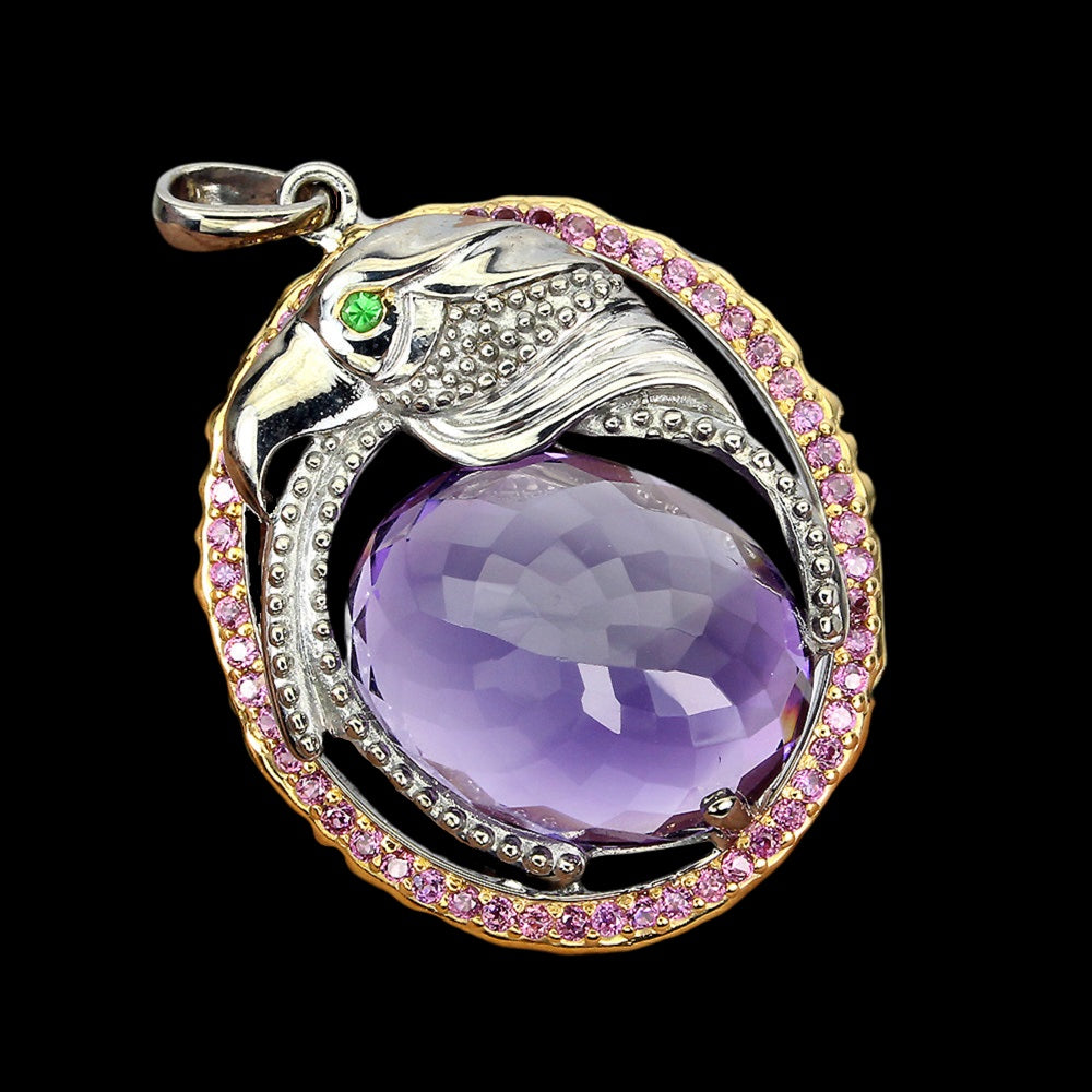 Amethyst Rhodolit Chromdiopsid Adler Anhänger Silber - INARA