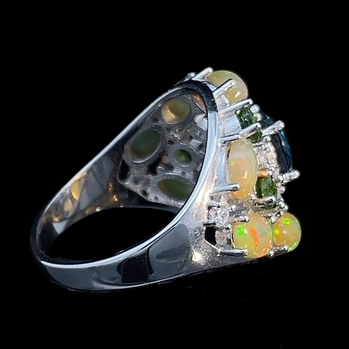 Blautopas Opal Russischer Diopsid Ring  aus weißvergoldetem Silber - INARA