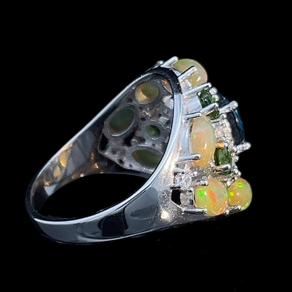 Blautopas Opal Russischer Diopsid Ring  aus weißvergoldetem Silber - INARA