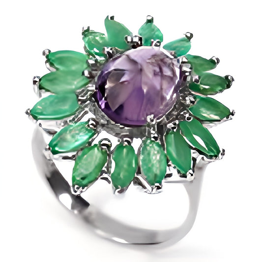 Amethyst Smaragd Ring Silber - INARA