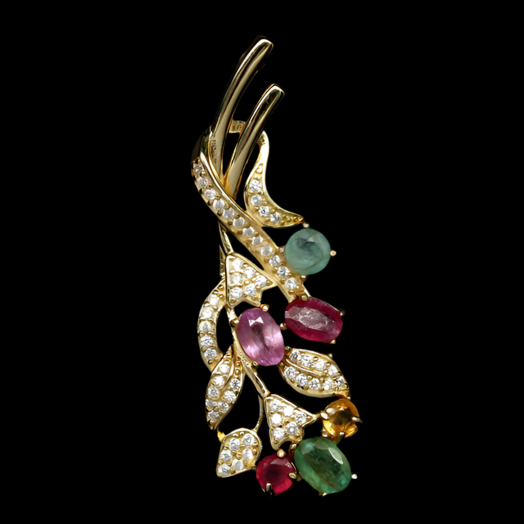 Rubin Smaragd Citrin Anhänger aus vergoldetem Silber - INARA