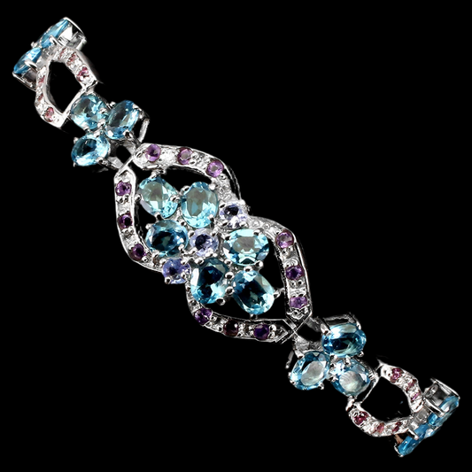 Blautopas Amethyst Rhodolit Tansanit Armband aus weißvergoldetem Silber - INARA