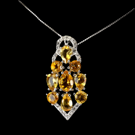 Citrin Weißtopas Anhänger mit Halskette