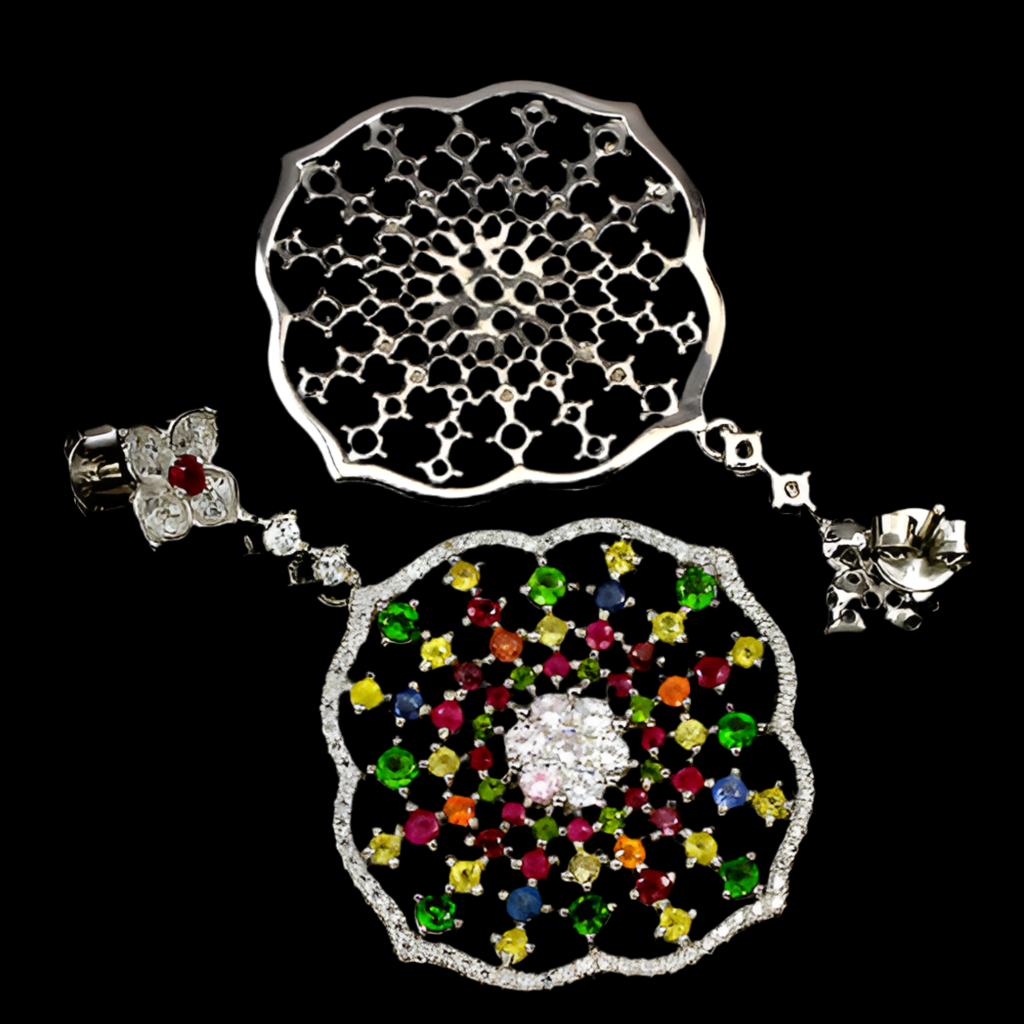 Chromdiopsid Saphir Rubin Ohrringe aus weißvergoldetem Silber - INARA