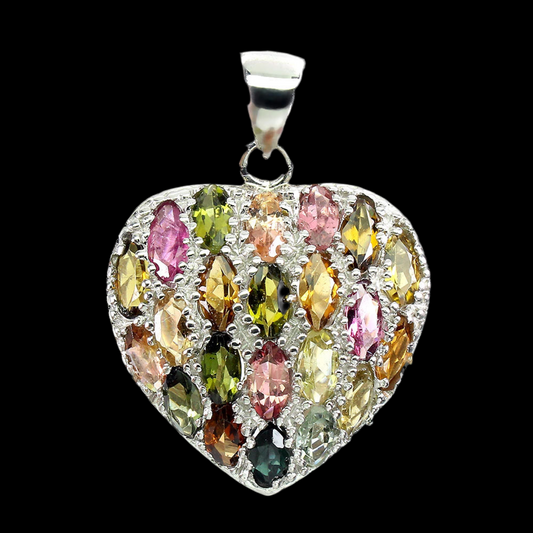 Turmalin Herz Anhänger aus weißvergoldetem Silber - INARA