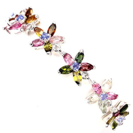 Turmalin Tansanit Armband aus weißvergoldetem Silber - INARA