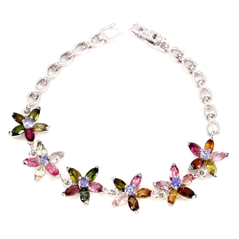 Turmalin Tansanit Armband aus weißvergoldetem Silber - INARA