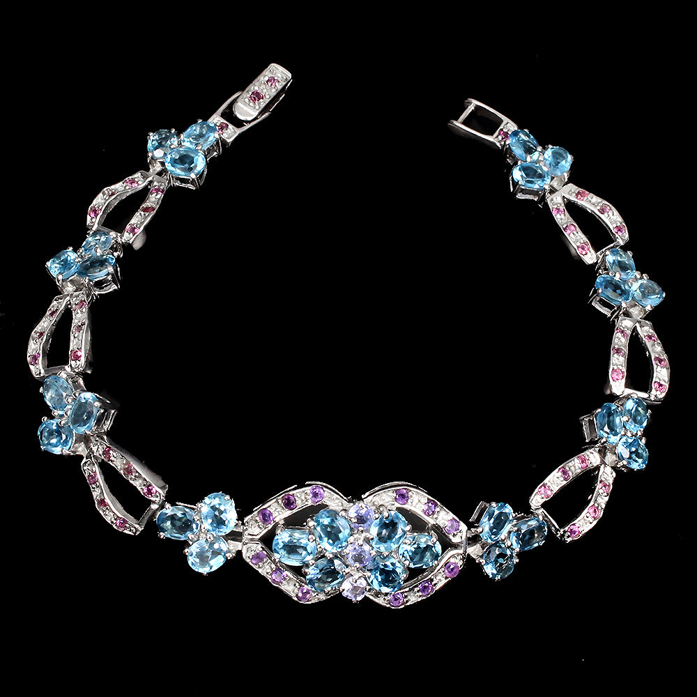 Blautopas Amethyst Rhodolit Tansanit Armband aus weißvergoldetem Silber - INARA