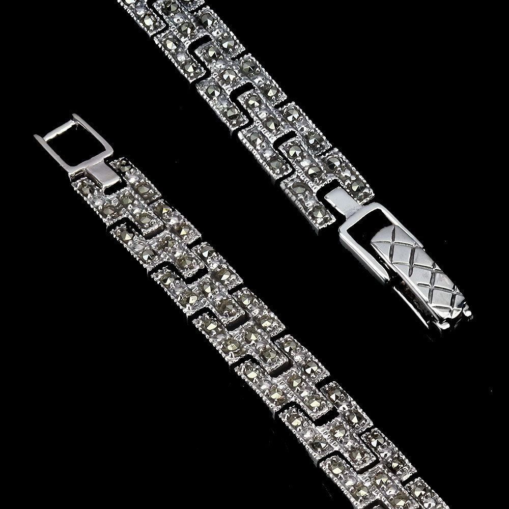Rubin Saphir Smaragd Markasit Raubkatze Armband aus weißvergoldetem Silber - INARA