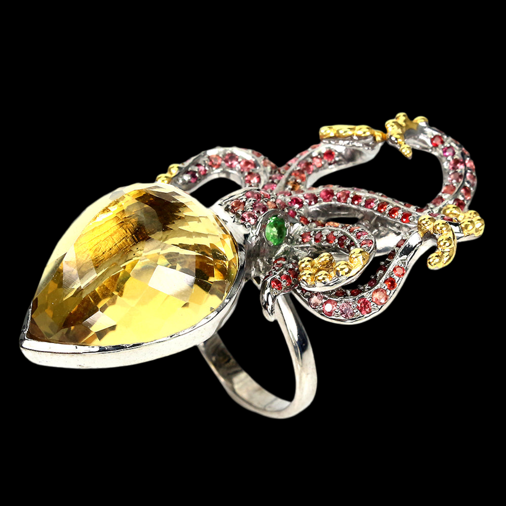 Citrin Saphir Tsavorit Oktopus Ring Gr. 55