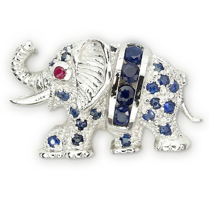 Saphir Rubin Elefant Brosche aus Silber - INARA