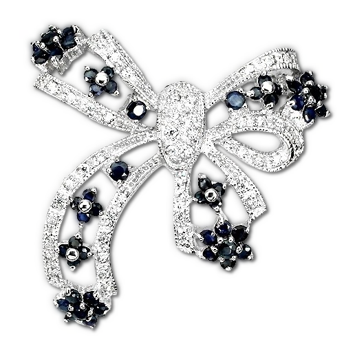 Saphir Schleife Brosche aus weißvergoldetem Silber