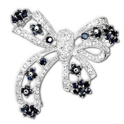 Saphir Schleife Brosche aus weißvergoldetem Silber