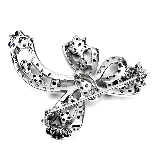 Saphir Schleife Brosche aus weißvergoldetem Silber