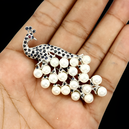 Saphir Rubin Perle Pfau Brosche