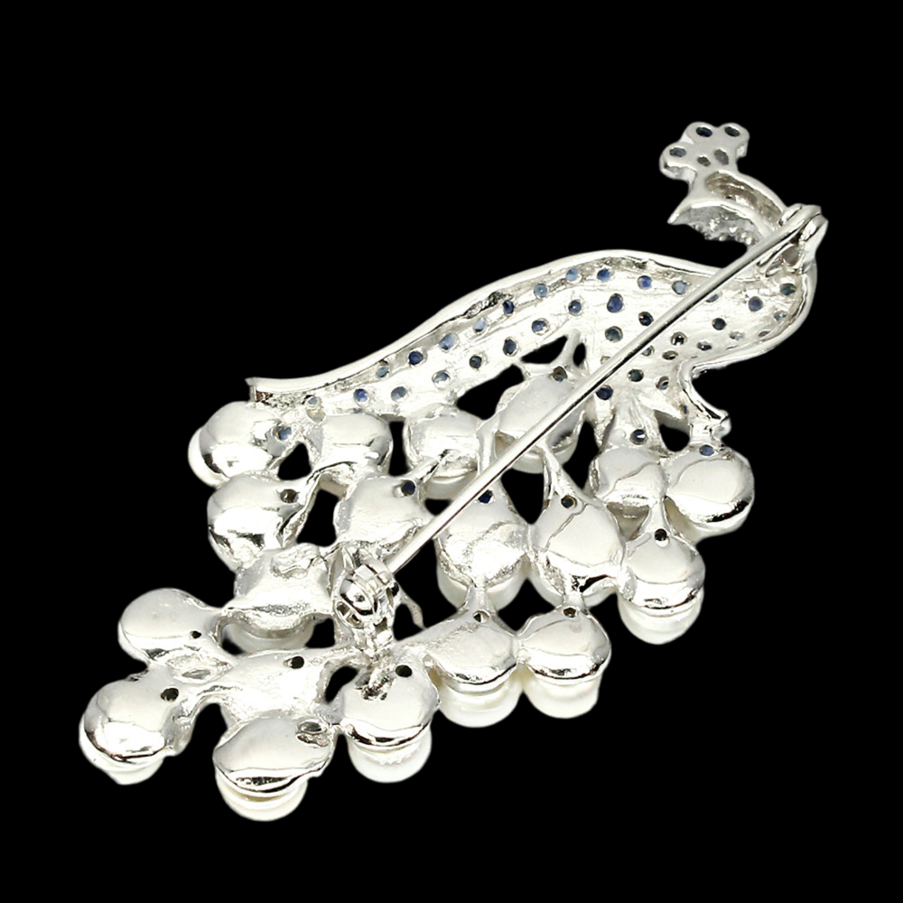 Saphir Rubin Perle Pfau Brosche
