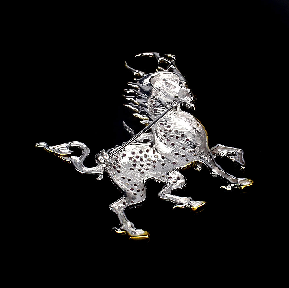 Rubin Russischer Diopsid Drachenpferd Brosche Silber - INARA