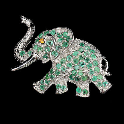 Smaragd Saphir Elefant Brosche Silber weißvergoldet - INARA