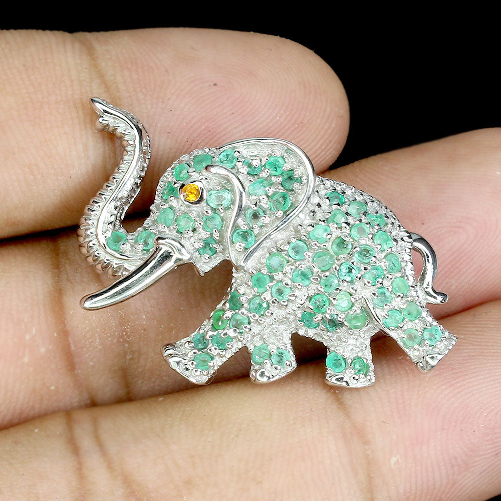 Smaragd Saphir Elefant Brosche Silber weißvergoldet - INARA