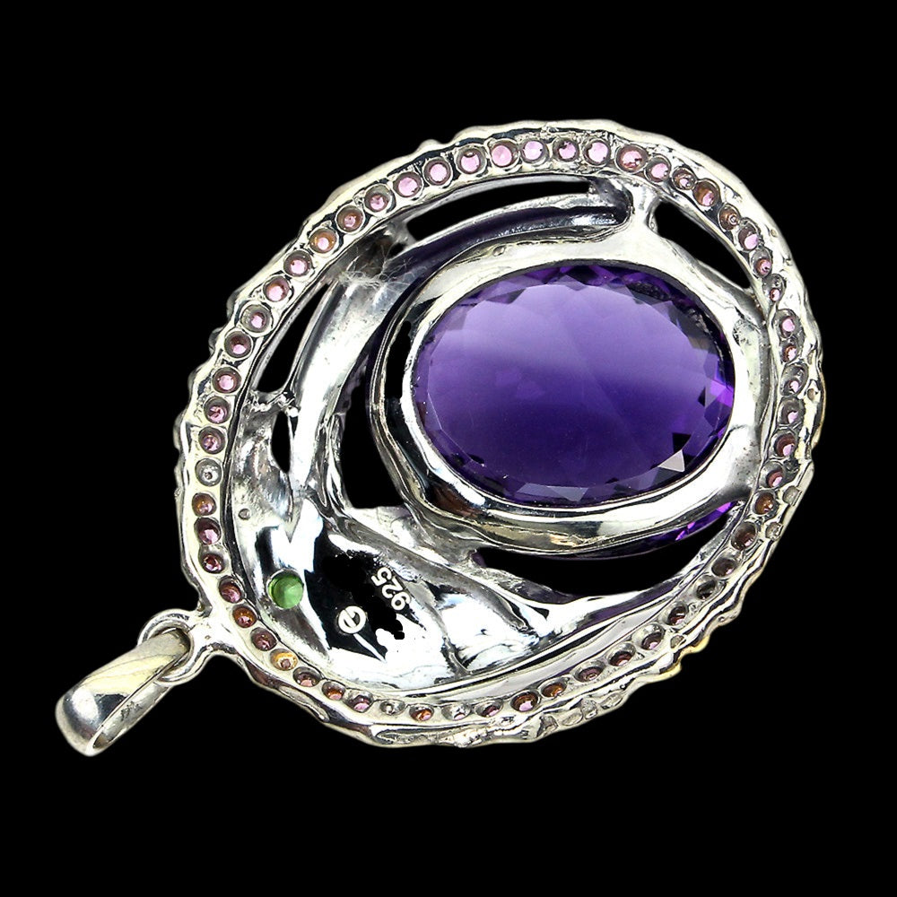 Amethyst Rhodolit Chromdiopsid Adler Anhänger Silber - INARA