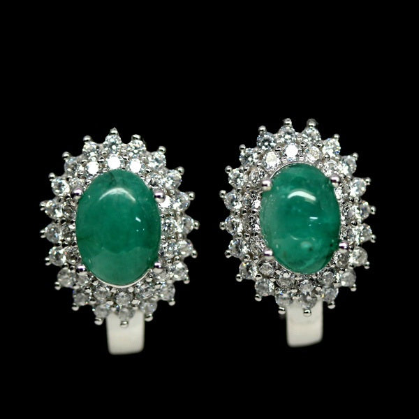 Smaragd Ohrringe aus weißvergoldetem Silber - INARA