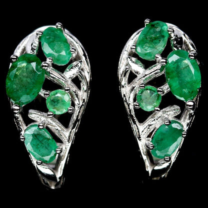 Smaragd Ohrringe aus weißvergoldetem Silber - INARA