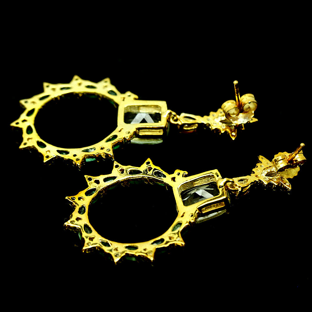 Prasiolith Smaragd Saphir Rhodolit Ohrringe aus gelbvergoldetem Silber - INARA