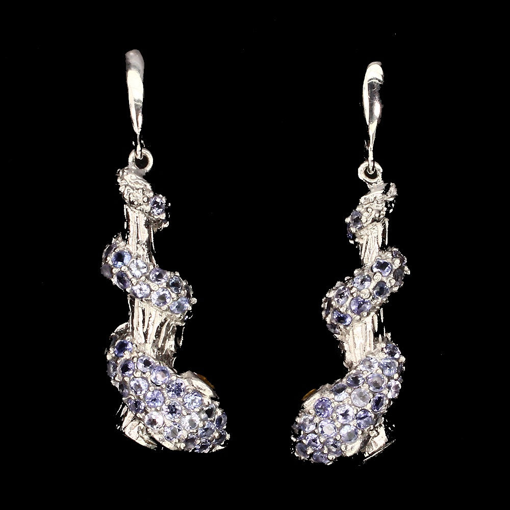 Tansanit Saphir Schlange Ohrringe aus weißvergoldetem Silber - INARA