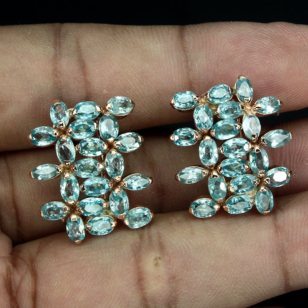 Blauer Zirkon Ohrringe aus rosévergoldetem Silber - INARA