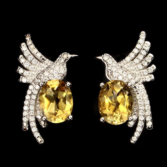 Citrin Vogel Ohrringe aus weißvergoldetem Silber - INARA