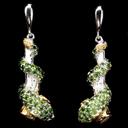 Russischer Diopsid Rhodolit Schlange Ohrringe aus bicolor vergoldetem Silber - INARA