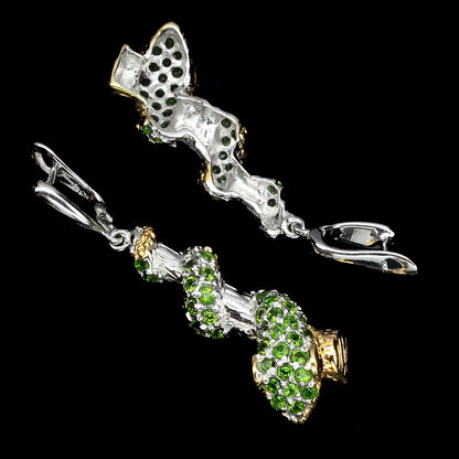 Russischer Diopsid Rhodolit Schlange Ohrringe aus bicolor vergoldetem Silber - INARA