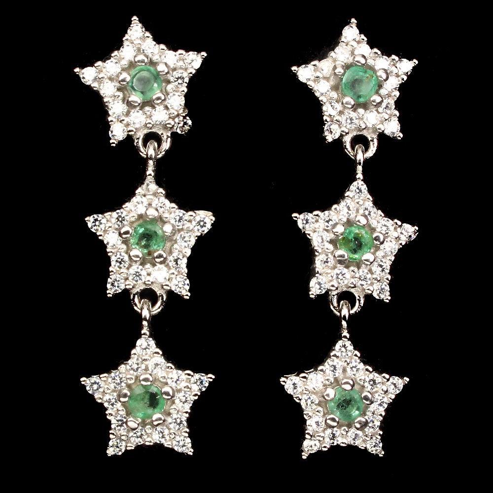 Smaragd Sterne Ohrringe aus weißvergoldetem Silber - INARA