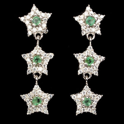 Smaragd Sterne Ohrringe aus weißvergoldetem Silber - INARA