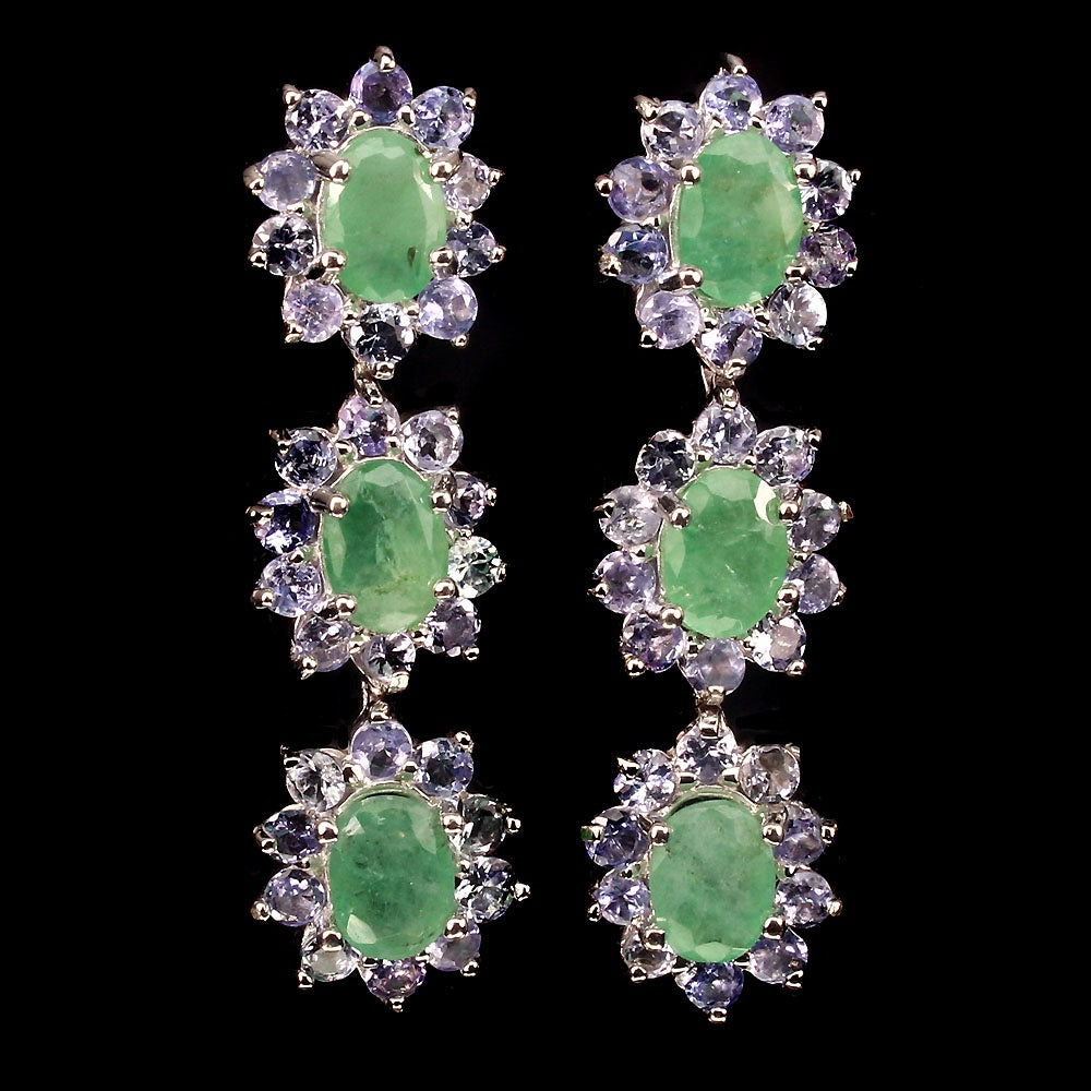 Smaragd Tansanit Ohrringe aus weißvergoldetem Silber - INARA