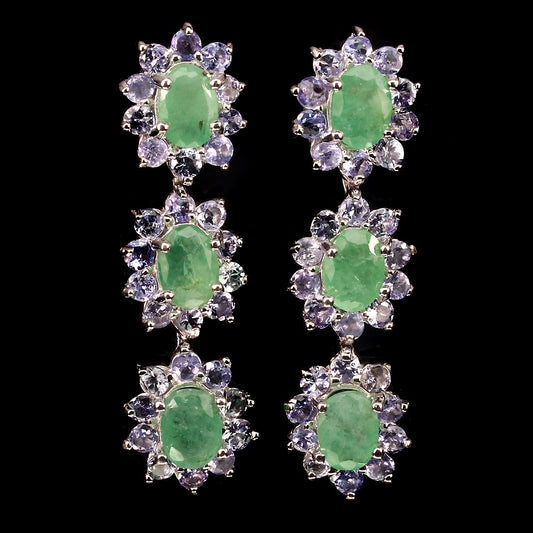 Smaragd Tansanit Ohrringe aus weißvergoldetem Silber - INARA