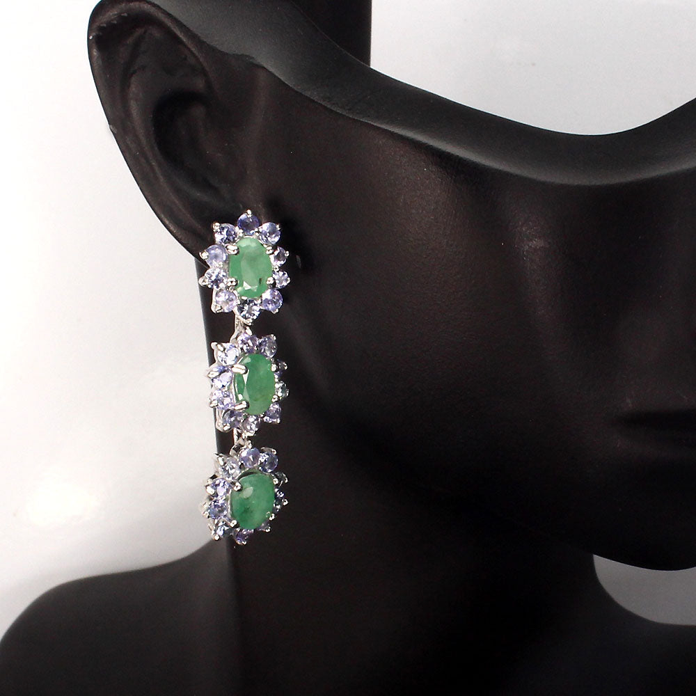 Smaragd Tansanit Ohrringe aus weißvergoldetem Silber - INARA