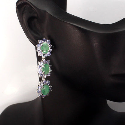 Smaragd Tansanit Ohrringe aus weißvergoldetem Silber - INARA