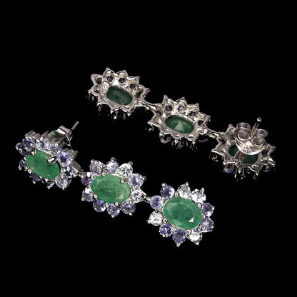 Smaragd Tansanit Ohrringe aus weißvergoldetem Silber - INARA