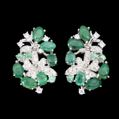 Smaragd Ohrringe aus weißvergoldetem Silber - INARA