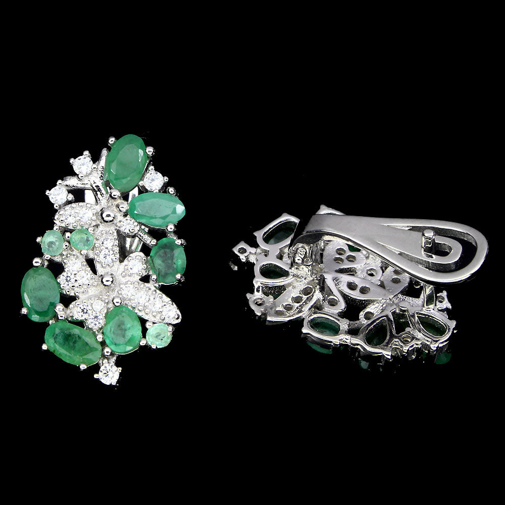 Smaragd Ohrringe aus weißvergoldetem Silber - INARA