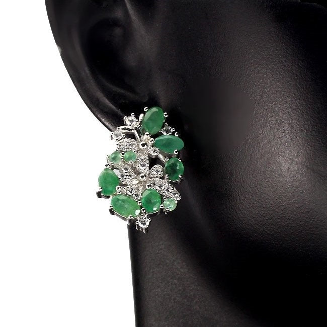 Smaragd Ohrringe aus weißvergoldetem Silber - INARA