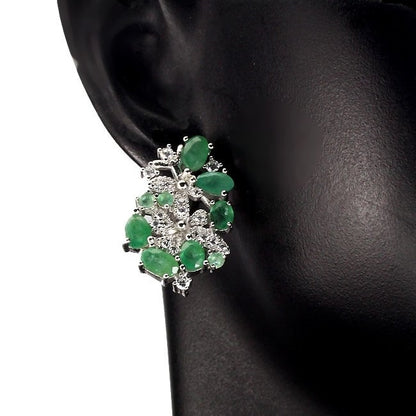 Smaragd Ohrringe aus weißvergoldetem Silber - INARA