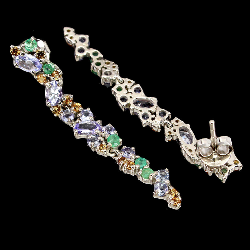 Tansanit Smaragd Saphir Ohrringe aus weißvergoldetem Silber - INARA