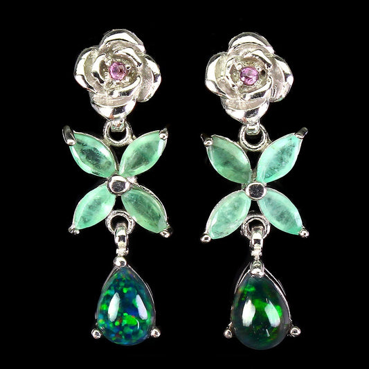 Black Opal Emerald Rhodolite Earrings