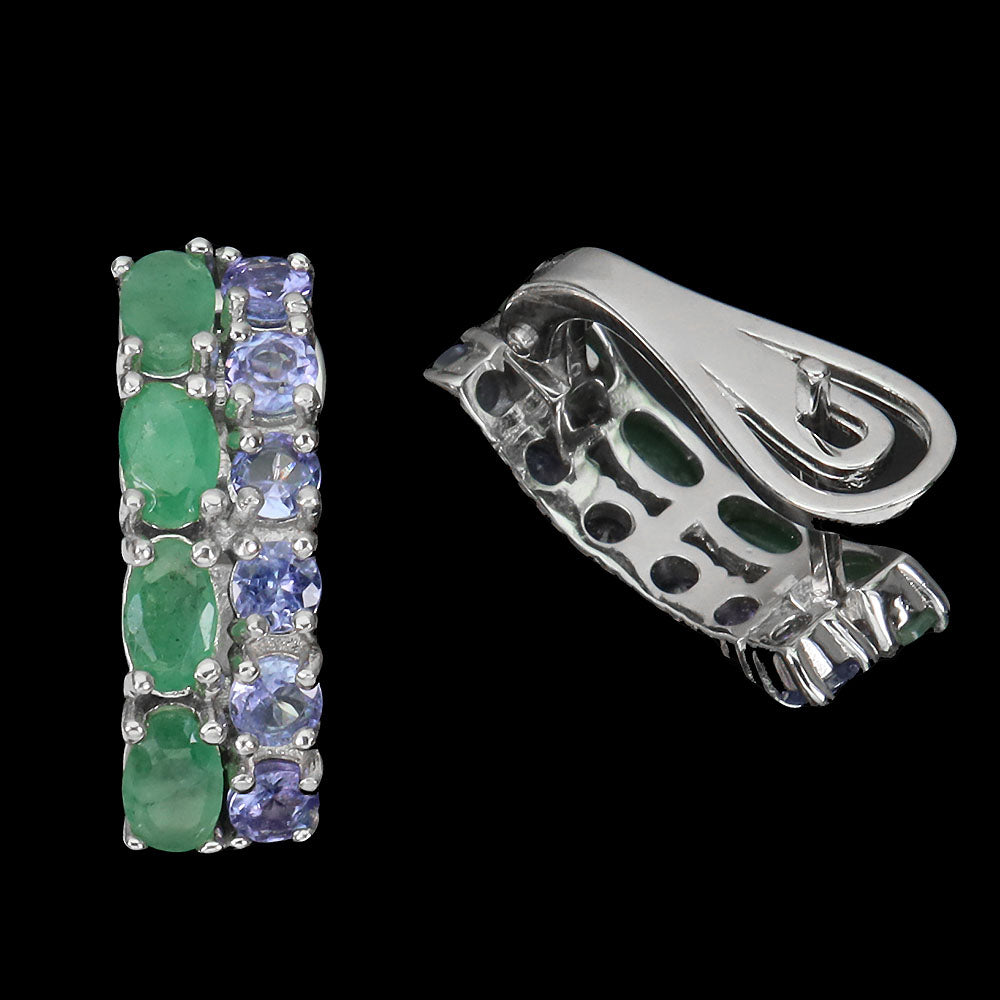 Smaragd Tansanit Ohrringe aus weißvergoldetem Silber - INARA